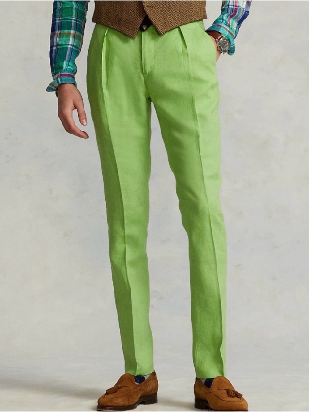 Polo by Ralph Lauren Lime Green Pleated Dress Pants